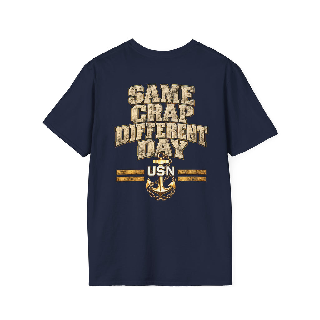 Different Day (Rick Rolled) USN T-Shirt — Navy Humor Tee with Anchor Emblem