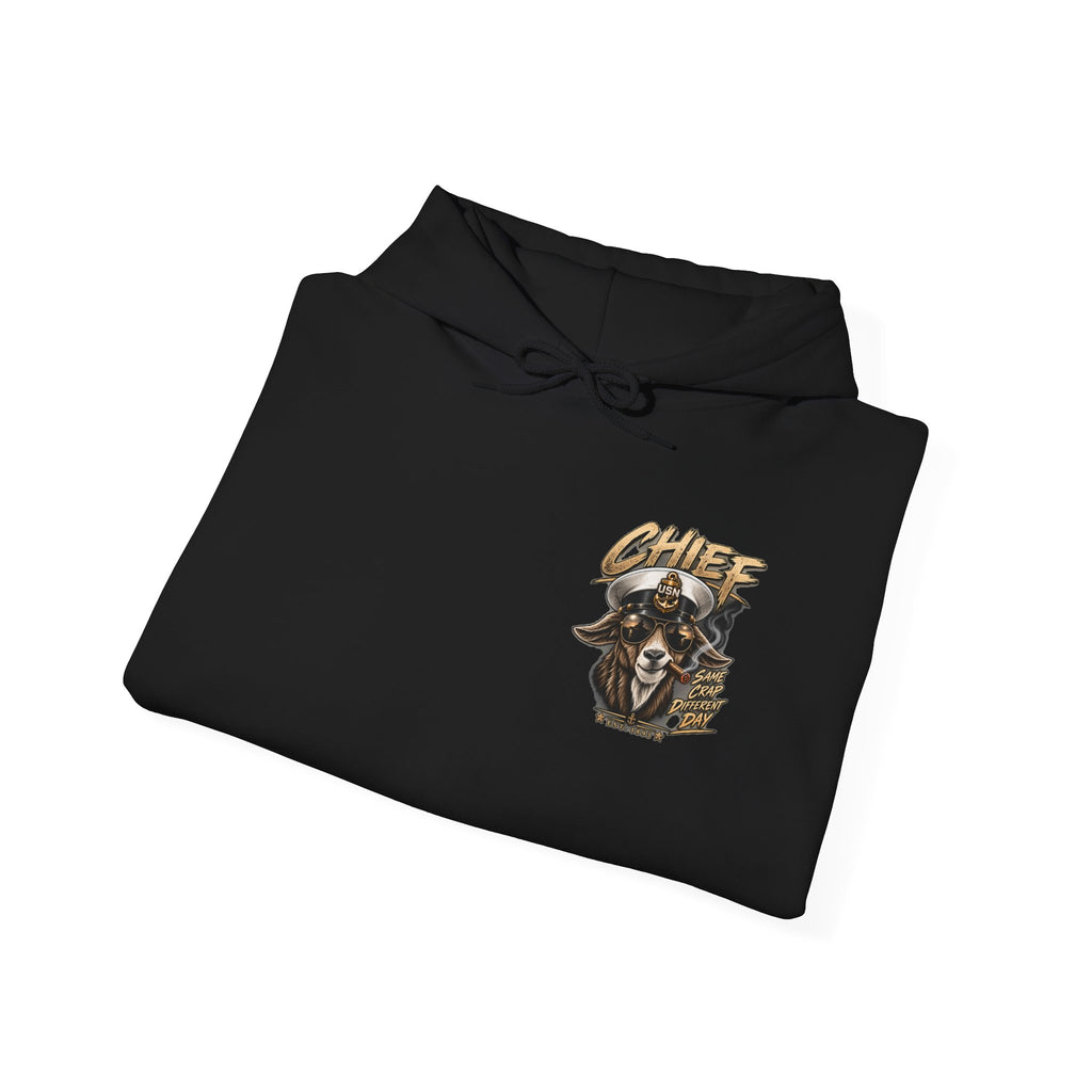Chief Goat Locker Hoodie — Vintage Ram Skull Graphic Sweatshirt