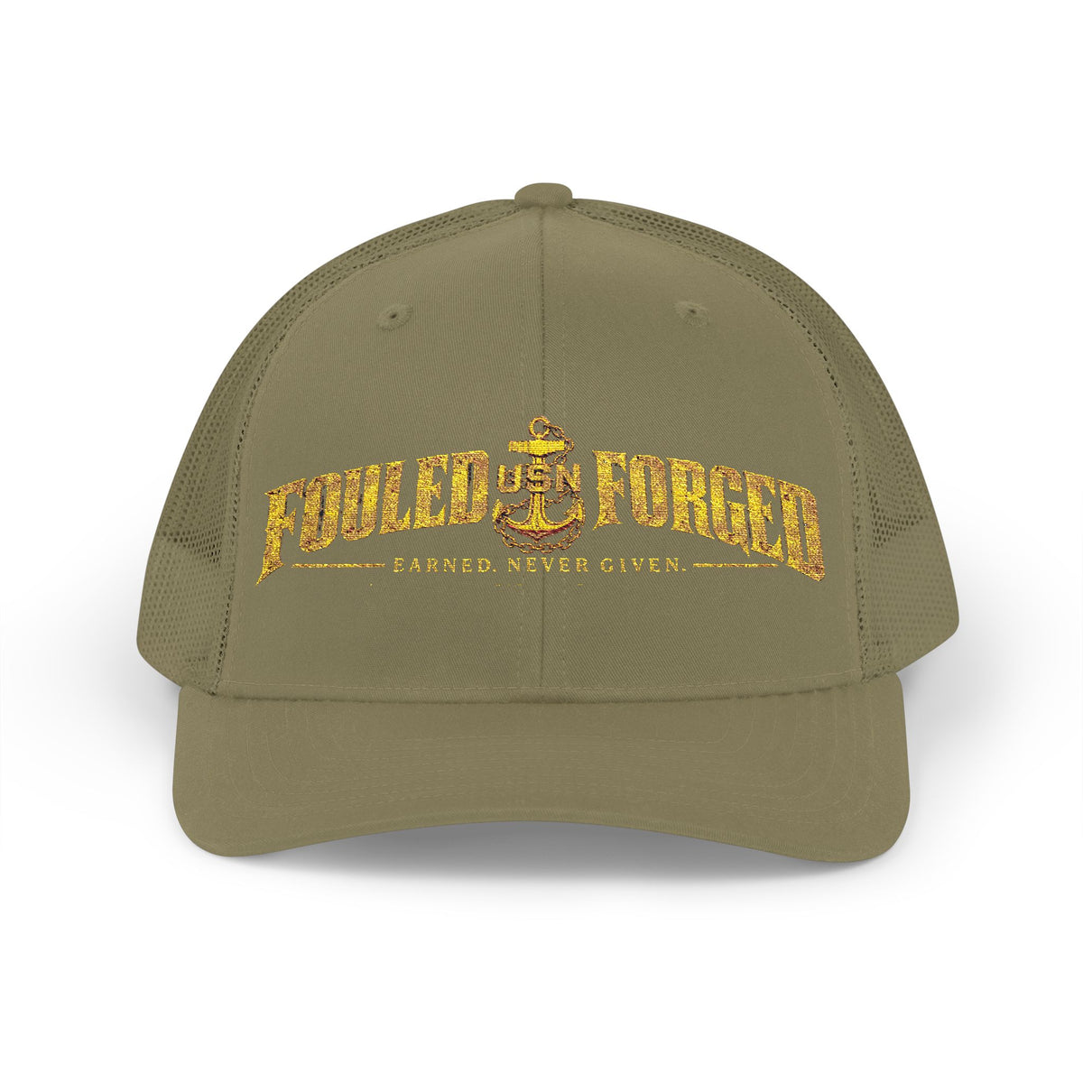 Fouled & Forged Anchor Trucker Cap — 'Faster, Never Given' Vintage Nautical Snapback