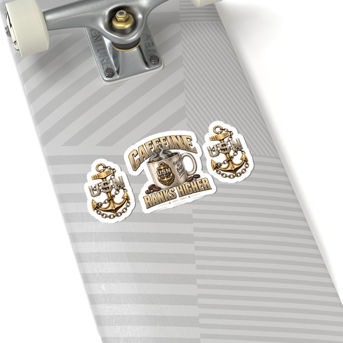 USN Coffee Sticker Pack — "Caffeine Ranks Higher" Kiss-Cut Military Stickers
