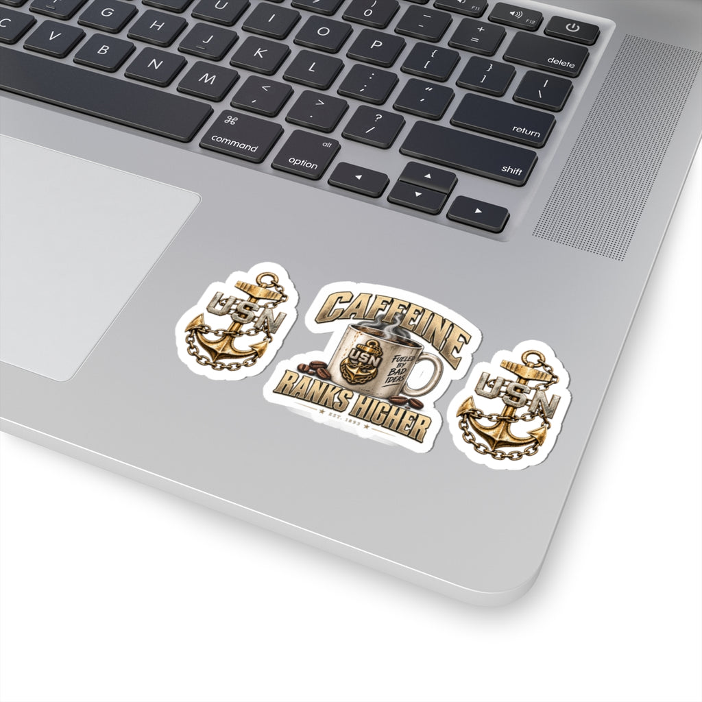 USN Coffee Sticker Pack — "Caffeine Ranks Higher" Kiss-Cut Military Stickers