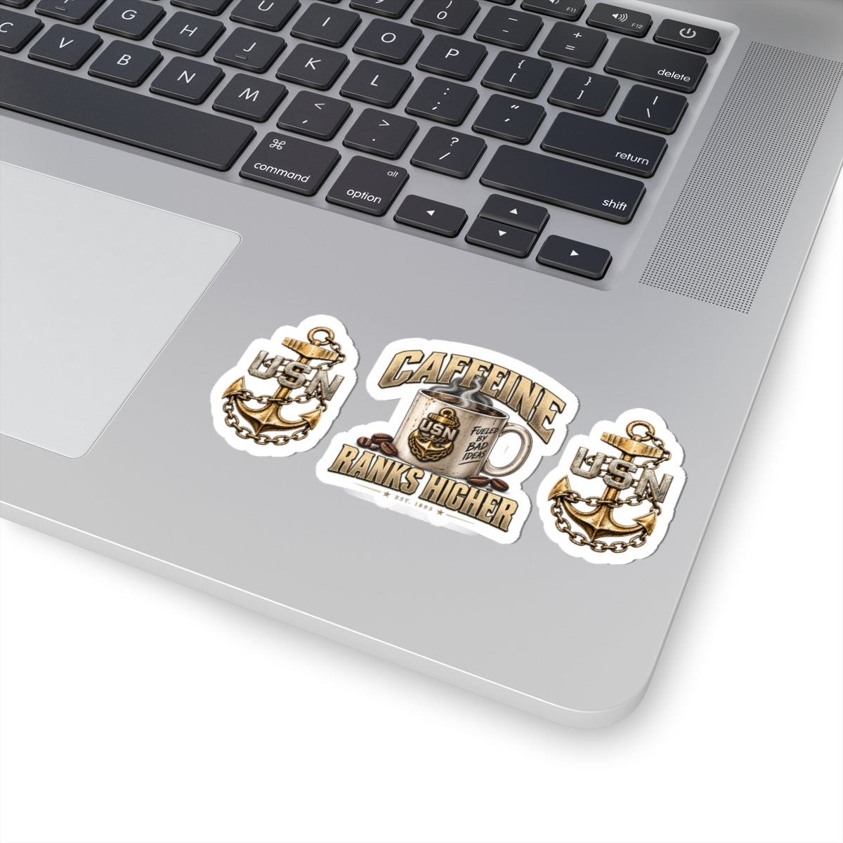 USN Coffee Sticker Pack — "Caffeine Ranks Higher" Kiss-Cut Military Stickers