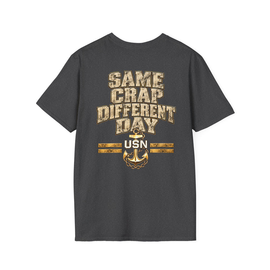 Different Day (Rick Rolled) USN T-Shirt — Navy Humor Tee with Anchor Emblem
