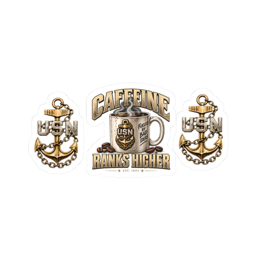 USN Coffee Sticker Pack — "Caffeine Ranks Higher" Kiss-Cut Military Stickers