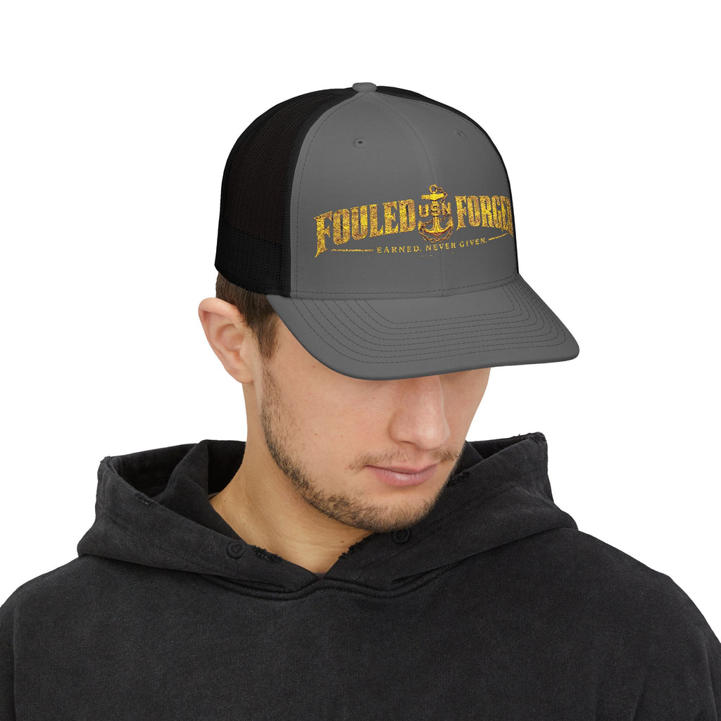 Fouled & Forged Anchor Trucker Cap — 'Faster, Never Given' Vintage Nautical Snapback