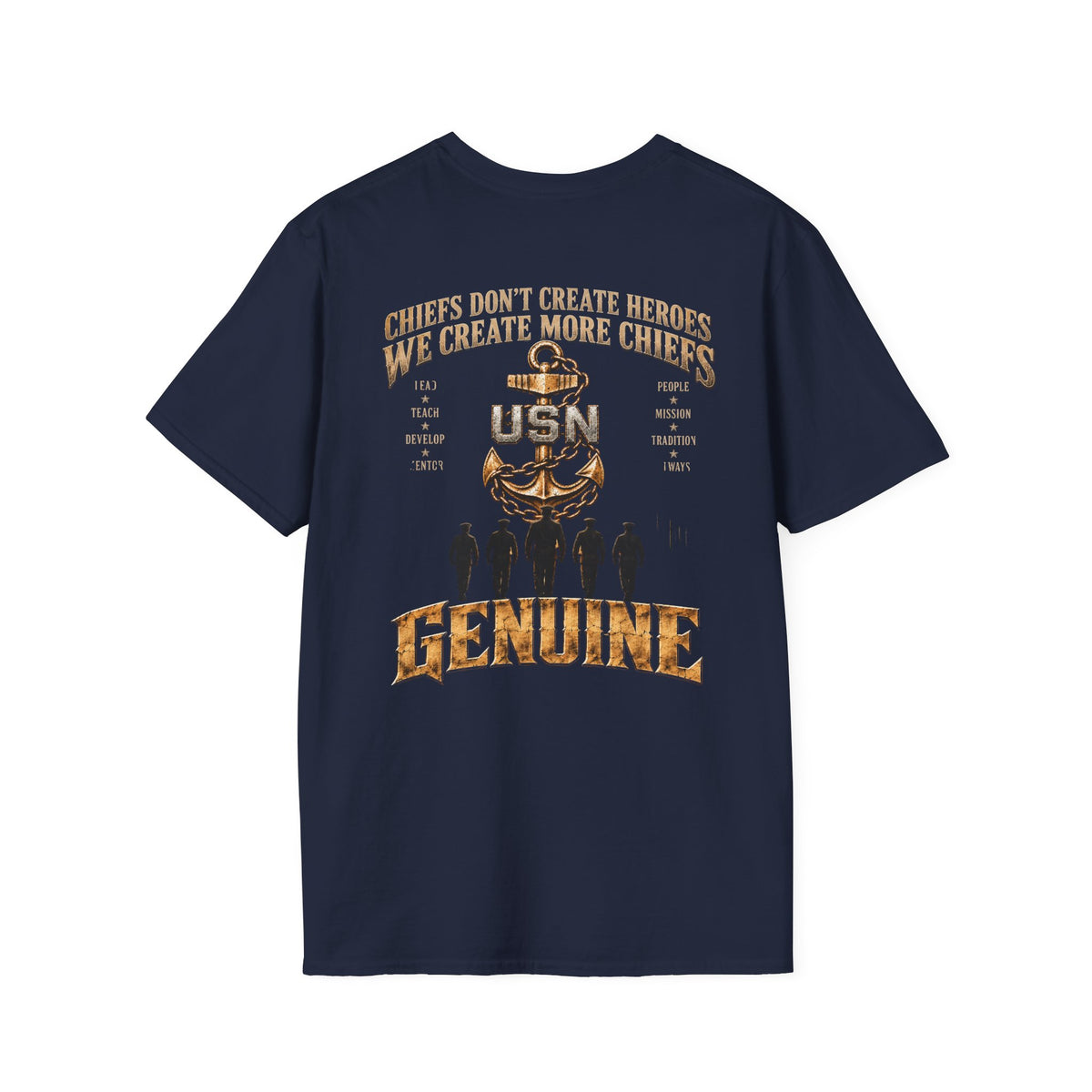 USN Chief Anchor T-Shirt — "Genuine" Navy Chiefs Veteran Tee
