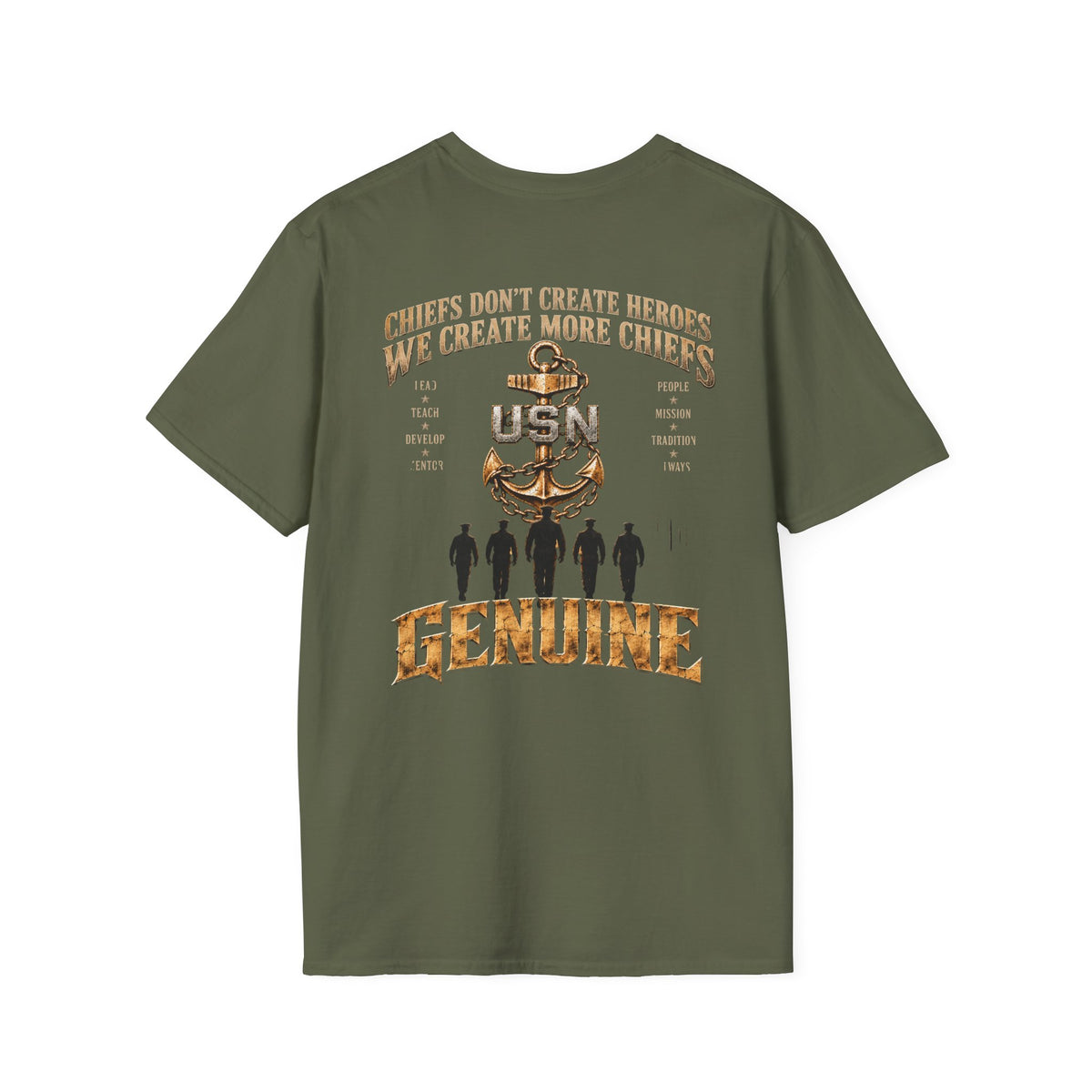 USN Chief Anchor T-Shirt — "Genuine" Navy Chiefs Veteran Tee