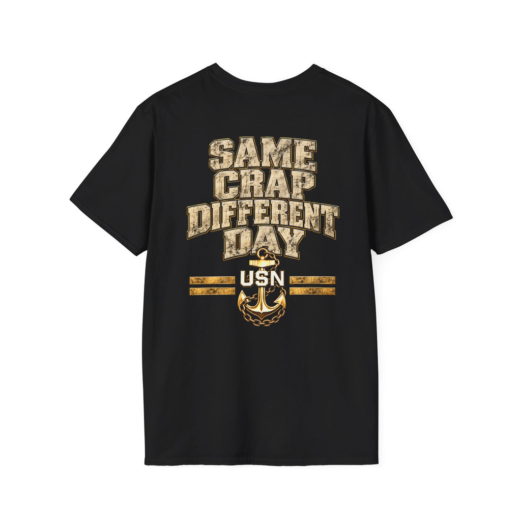 Different Day (Rick Rolled) USN T-Shirt — Navy Humor Tee with Anchor Emblem