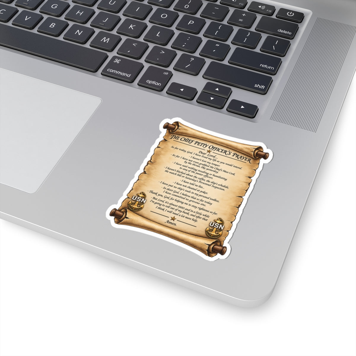 Chief Petty Officer's Prayer Sticker — USN Scroll Kiss-Cut Sticker for Navy Chiefs, Military Gifts