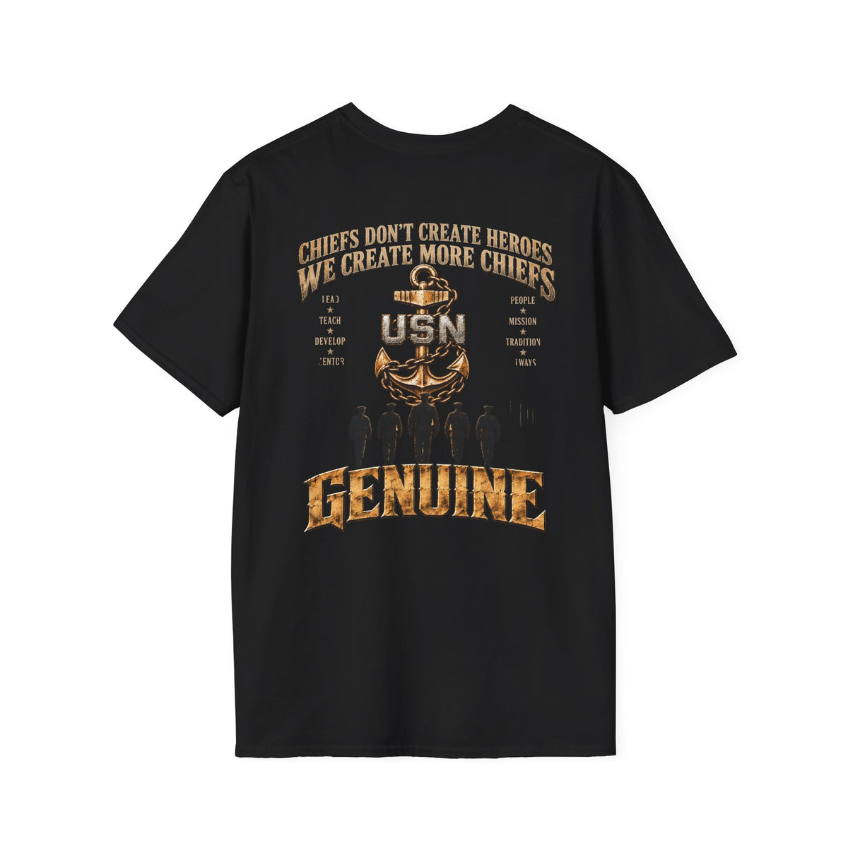USN Chief Anchor T-Shirt — "Genuine" Navy Chiefs Veteran Tee