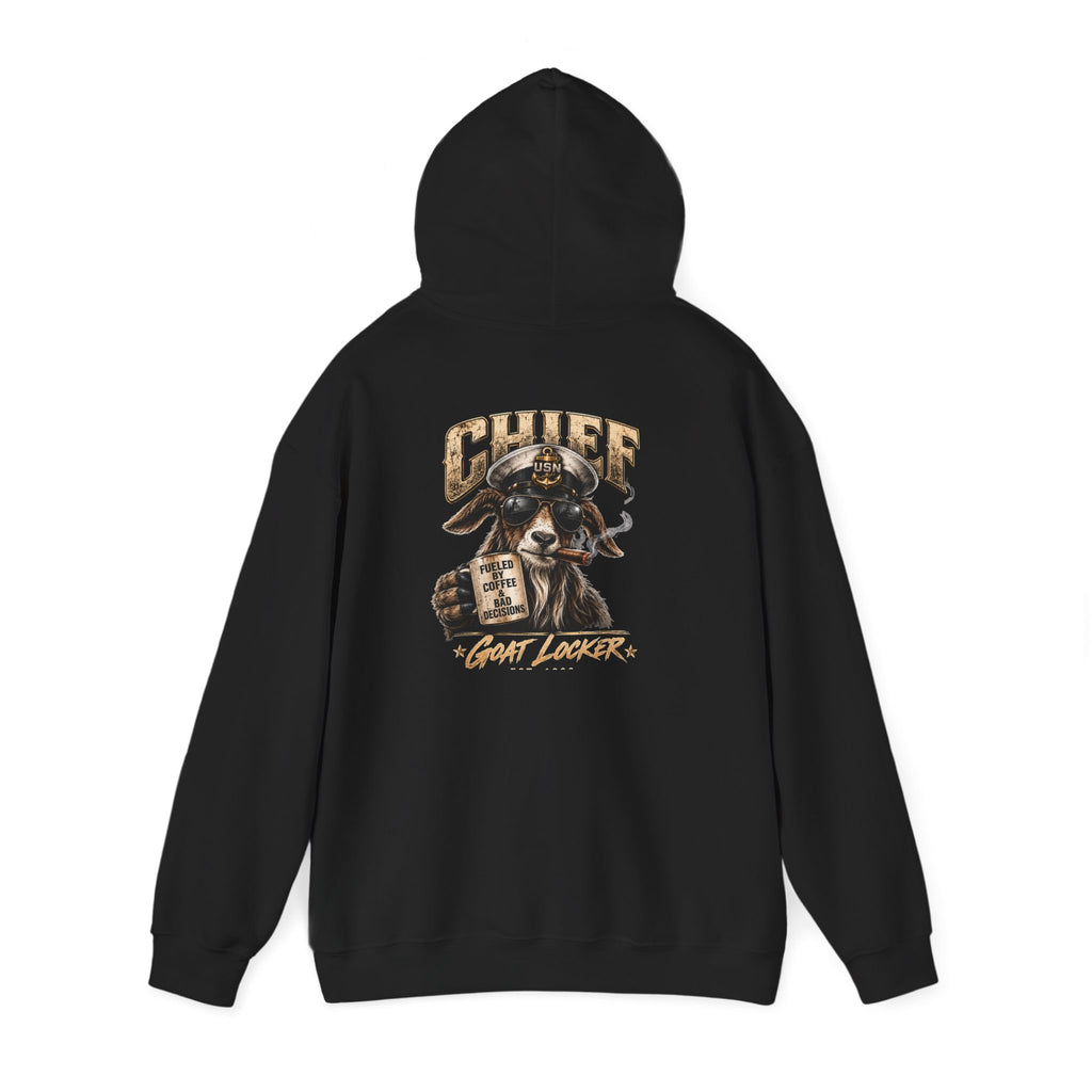 Chief Goat Locker Hoodie — Vintage Ram Skull Graphic Sweatshirt