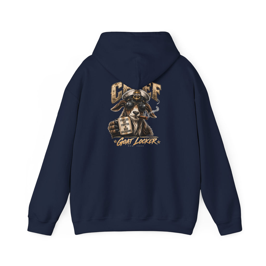 Chief Goat Locker Hoodie — Vintage Ram Skull Graphic Sweatshirt