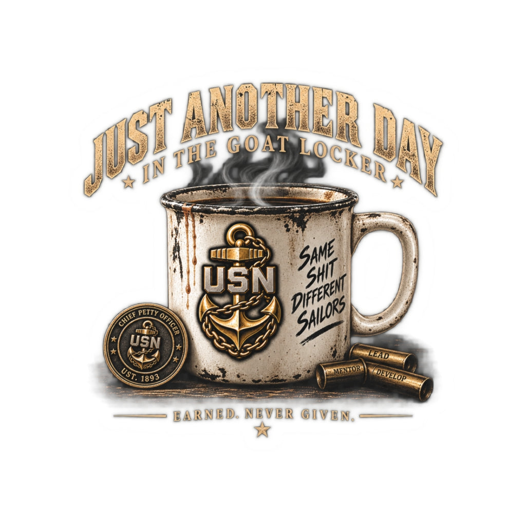 Kiss-Cut Stickers - "Just Another Day in the Goat Locker" USN Coffee Mug Design