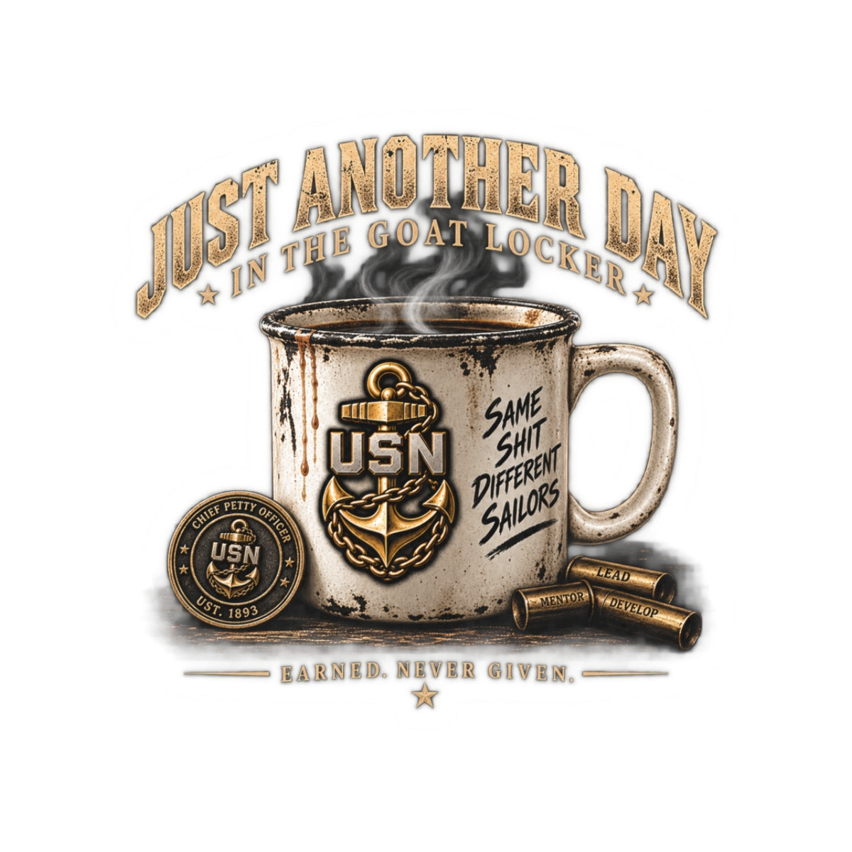 Kiss-Cut Stickers - "Just Another Day in the Goat Locker" USN Coffee Mug Design