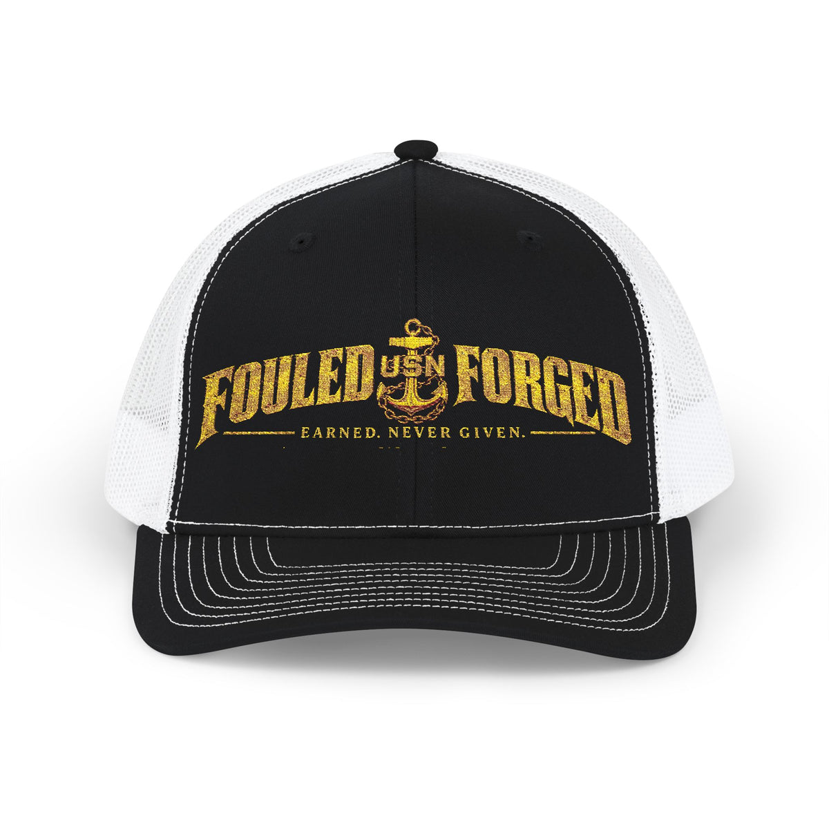 Fouled & Forged Anchor Trucker Cap — 'Faster, Never Given' Vintage Nautical Snapback